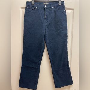 Lucky Brand high waisted button fly crop corduroy pant. Navy Blue.